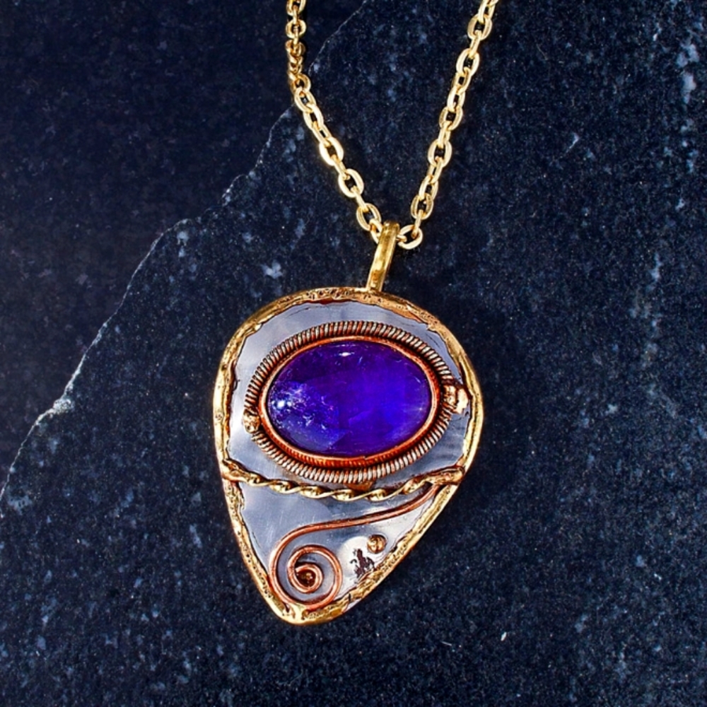 Mixed Metal Amethyst Pendant Necklace